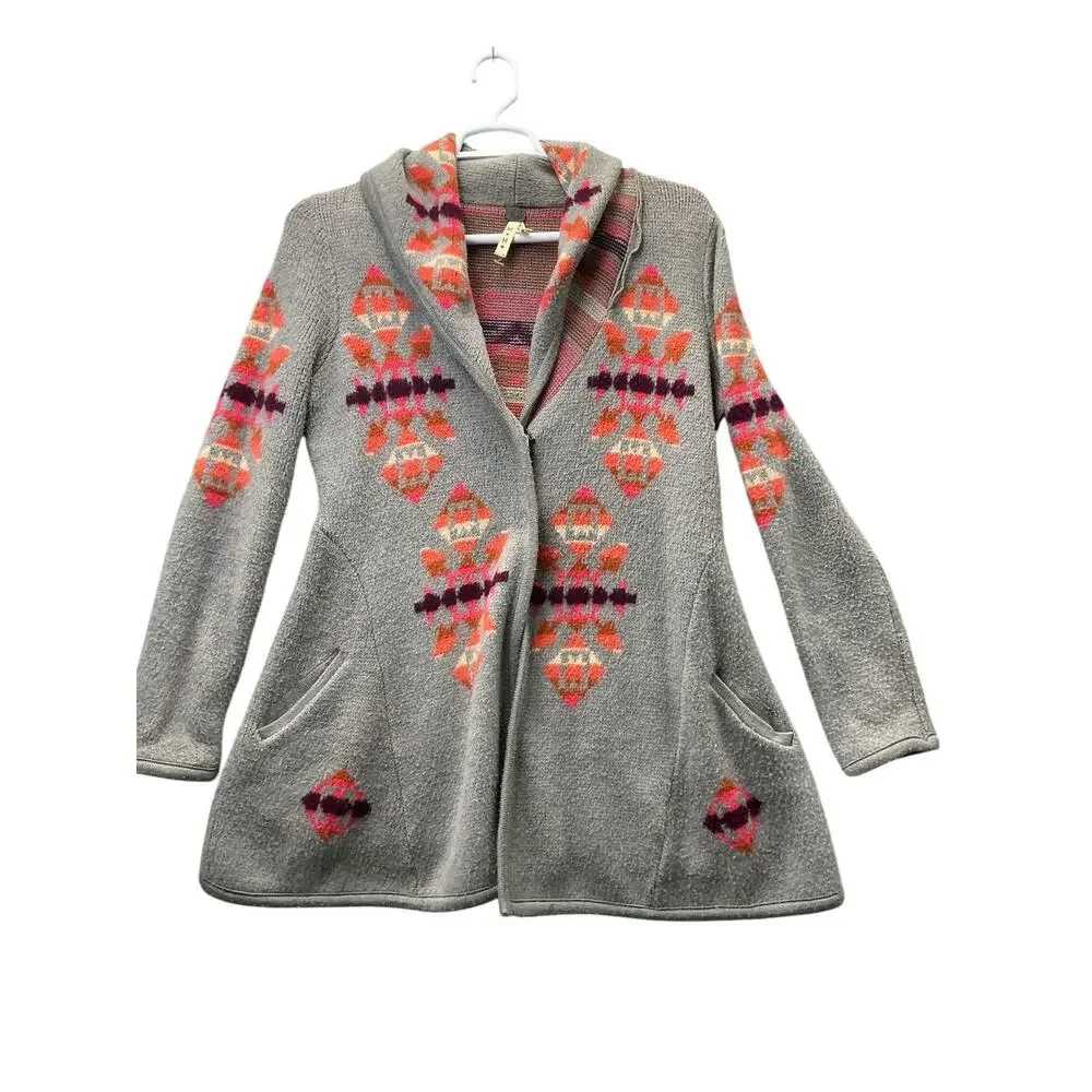 Free People We The Free Navajo Aztec Cardigan Wool Sweater Jacket Sz M - Picture 2 of 16